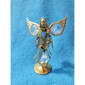 Vintage 1996 Austrian Crystal Angel w/Harp 24k Gold Plated Mascot Int'l